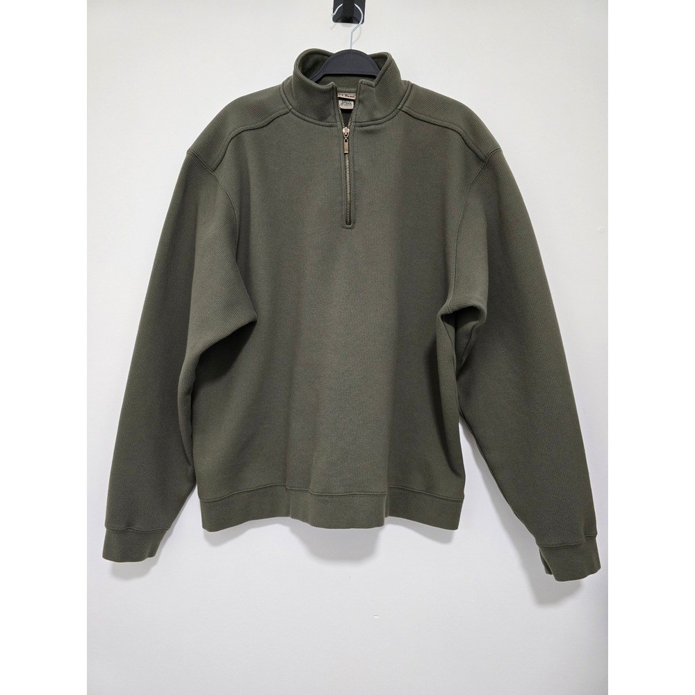 L.L. Bean 100% Cotton Quarter Zip Pullover Men's XL Olive Green Ribbed Gorpcore